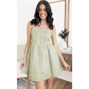 Womens NWT Miou Muse Washed Olive Flare Dress Size Small
